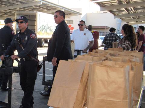 Members of the Soboba Fire Department are among the volunteers at the Soboba Gives Back! turkey meal giveaway event at San Jacinto High School Members of the Soboba Fire Department are among the volunteers at the Soboba Gives Back! turkey meal giveaway event at San Jacinto High School