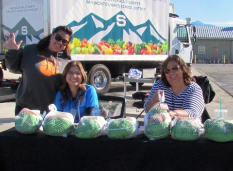 Trading vouchers for turkeys during the Soboba Foundation Turkey Drive on Nov. 23 were, from left, San Jacinto High School principal Courtney Hall, SJHS Parent Liaison Carmina Camacho and Soboba Foundation Vice President Dondi Silvas Trading vouchers for turkeys during the Soboba Foundation Turkey Drive on Nov. 23 were, from left, San Jacinto High School principal Courtney Hall, SJHS Parent Liaison Carmina Camacho and Soboba Foundation Vice President Dondi Silvas