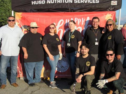 Among the volunteers pitching in at the HUSD turkey meal giveaway are, from left, Soboba Tribal Council Treasurer Daniel Valdez, Tribal Council Sergeant at Arms Mike Bentiste, SCR Director of Marketing Catie Stanley, Soboba Sponsorship Administrative Assistant Jasmine Robinson, Soboba Sponsorship and Higher Education Coordinator Andrew Vallejos, Soboba Foundation President Dondi Silvas and in front, from left, are SCR Marketing Creative Supervisor Johnny Frandsen and SCR Marketing Graphic Specialist Wade Abbas Among the volunteers pitching in at the HUSD turkey meal giveaway are, from left, Soboba Tribal Council Treasurer Daniel Valdez, Tribal Council Sergeant at Arms Mike Bentiste, SCR Director of Marketing Catie Stanley, Soboba Sponsorship Administrative Assistant Jasmine Robinson, Soboba Sponsorship and Higher Education Coordinator Andrew Vallejos, Soboba Foundation President Dondi Silvas and in front, from left, are SCR Marketing Creative Supervisor Johnny Frandsen and SCR Marketing Graphic Specialist Wade Ab