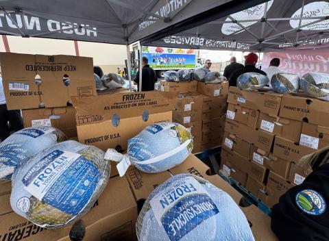 Frozen turkeys, weighing 20-24 pounds each wait to be unpacked and given to identified families during the Soboba Foundation’s annual turkey distribution event at Hemet Unified School District’s office, Nov. 19 Frozen turkeys, weighing 20-24 pounds each wait to be unpacked and given to identified families during the Soboba Foundation’s annual turkey distribution event at Hemet Unified School District’s office, Nov. 19
