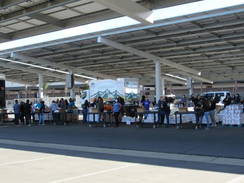 About 150 volunteers at San Jacinto High School used an assembly line system to distribute Thanksgiving turkeys and meal boxes to qualified families on Nov. 21 as part of the Soboba Drive-Thru Turkey Giveaway About 150 volunteers at San Jacinto High School used an assembly line system to distribute Thanksgiving turkeys and meal boxes to qualified families on Nov. 21 as part of the Soboba Drive-Thru Turkey Giveaway