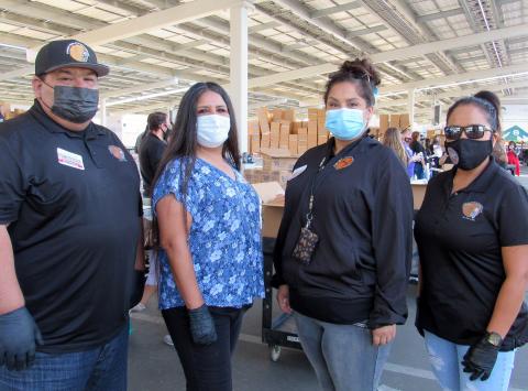 The Soboba Drive-Thru Turkey Giveaway provided Thanksgiving meals for more than 2,000 residents of the San Jacinto Valley through Soboba’s partnership with local agencies and school districts. Volunteering to help with the distribution were, from left, Soboba Tribal Council Chairman Isaiah Vivanco, Tribal Council Treasurer Sally Moreno-Ortiz, Soboba Foundation Secretary Michelle Modesto and Tribal Council Vice Chairwoman Geneva Mojado The Soboba Drive-Thru Turkey Giveaway provided Thanksgiving meals for more than 2,000 residents of the San Jacinto Valley through Soboba’s partnership with local agencies and school districts. Volunteering to help with the distribution were, from left, Soboba Tribal Council Chairman Isaiah Vivanco, Tribal Council Treasurer Sally Moreno-Ortiz, Soboba Foundation Secretary Michelle Modesto and Tribal Council Vice Chairwoman Geneva Mojado