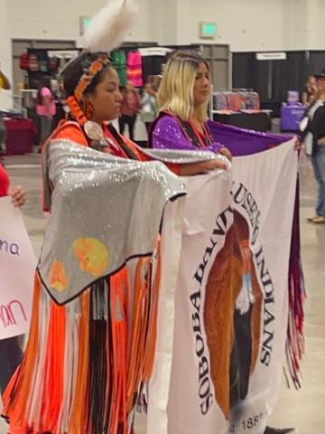 Kimani Resvaloso-Sanchez, left, and Abigail Arres participate in the UNITY youth conference Grand Entry on July 8 Kimani Resvaloso-Sanchez, left, and Abigail Arres participate in the UNITY youth conference Grand Entry on July 8