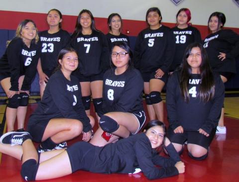 Noli Indian School’s Lady Braves volleyball team after their win against Hemet’s River Springs Charter School team on Sept. 25. Noli Indian School’s Lady Braves volleyball team after their win against Hemet’s River Springs Charter School team on Sept. 25.
