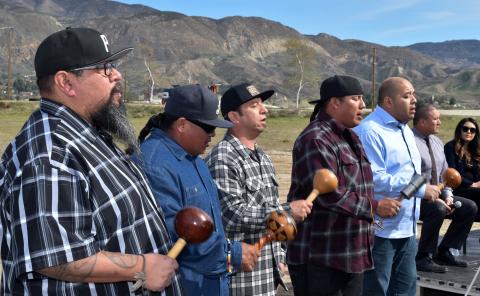 Members of the Intertribal Bird Singers sang a couple of social songs at the start of the Feb. 27 groundbreaking ceremony for the new Luiseño Village in San Jacinto Members of the Intertribal Bird Singers sang a couple of social songs at the start of the Feb. 27 groundbreaking ceremony for the new Luiseño Village in San Jacinto