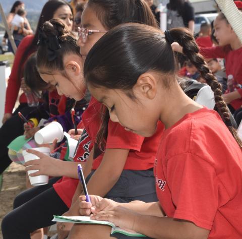 Kindergarten students from the Soboba Tribal Preschool were tasked with “reporting” on the historic groundbreaking event through drawings in their notepads Kindergarten students from the Soboba Tribal Preschool were tasked with “reporting” on the historic groundbreaking event through drawings in their notepads
