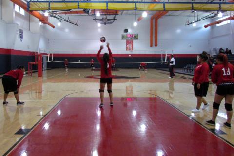 Members of the Noli Indian Girls Volleyball team warm up before their first game of the season on Aug. 21 at the Soboba Sports Complex Members of the Noli Indian Girls Volleyball team warm up before their first game of the season on Aug. 21 at the Soboba Sports Complex