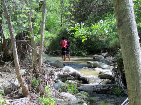 Some of the hikers at Soboba’s 16th annual Elder & Youth Walk enjoyed a walk in the riverbed that had a small stream of fresh, cool water running down toward the dam Some of the hikers at Soboba’s 16th annual Elder & Youth Walk enjoyed a walk in the riverbed that had a small stream of fresh, cool water running down toward the dam
