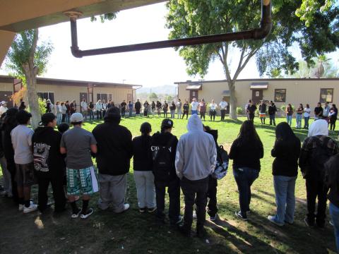 Noli students gather in a circle at the school’s quad area for a blessing before the start of the diabetes awareness program at the Soboba Indian Reservation. Photo courtesy of the Soboba Band of Luiseño Indians Noli students gather in a circle at the school’s quad area for a blessing before the start of the diabetes awareness program at the Soboba Indian Reservation. Photo courtesy of the Soboba Band of Luiseño Indians