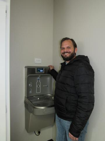 David Bellamy, Facilities Manager at St. John’s School in Hemet, shows one of two filtered water bottle filling stations installed as a result of a Soboba Foundation grant David Bellamy, Facilities Manager at St. John’s School in Hemet, shows one of two filtered water bottle filling stations installed as a result of a Soboba Foundation grant