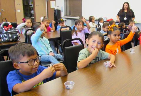 Soboba Tribal Preschool kindergartners are treated to a taste test during the most recent Color Me Healthy nutrition series lesson on Oct. 11