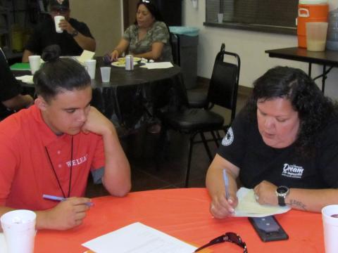 Victor Hurtado, left, schedules his work hours with supervisor Andrea Helms during their meeting during the WE LEAD Meet and Greet Luncheon on June 20 at the Soboba Reservation Victor Hurtado, left, schedules his work hours with supervisor Andrea Helms during their meeting during the WE LEAD Meet and Greet Luncheon on June 20 at the Soboba Reservation