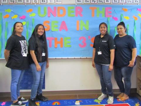 The Soboba Tribal Preschool is one of the worksites for participants in this summer’s WE LEAD job training program. From left, Melissa Arviso, Jayden Basquez, Jasmine Basquez and Ana Garcia in this classroom set up for the three-year-old students The Soboba Tribal Preschool is one of the worksites for participants in this summer’s WE LEAD job training program. From left, Melissa Arviso, Jayden Basquez, Jasmine Basquez and Ana Garcia in this classroom set up for the three-year-old students