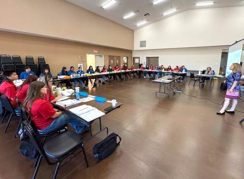 Irma Balderrama from Soboba’s Human Resources department, presents a class for the WE LEAD program interns prior to their work experience start date Irma Balderrama from Soboba’s Human Resources department, presents a class for the WE LEAD program interns prior to their work experience start date