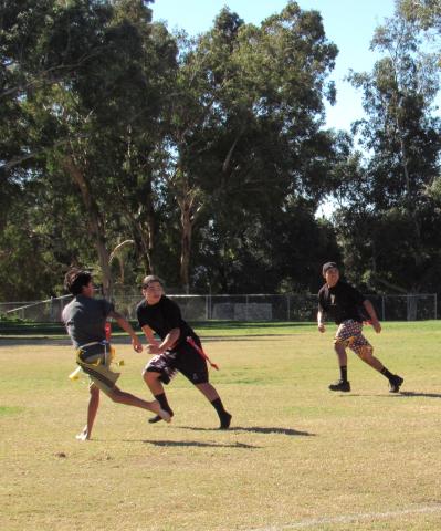 Players in the 2023 Soboba Youth Turkey Bowl keep their eyes on the football during the game at The Oaks Players in the 2023 Soboba Youth Turkey Bowl keep their eyes on the football during the game at The Oaks